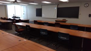 View of computer stations in the room.