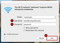 eduroam Mac connection screen