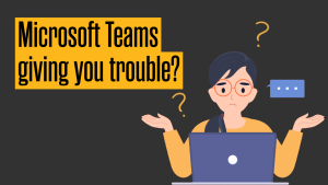 Stylized person at a computer with a confused look